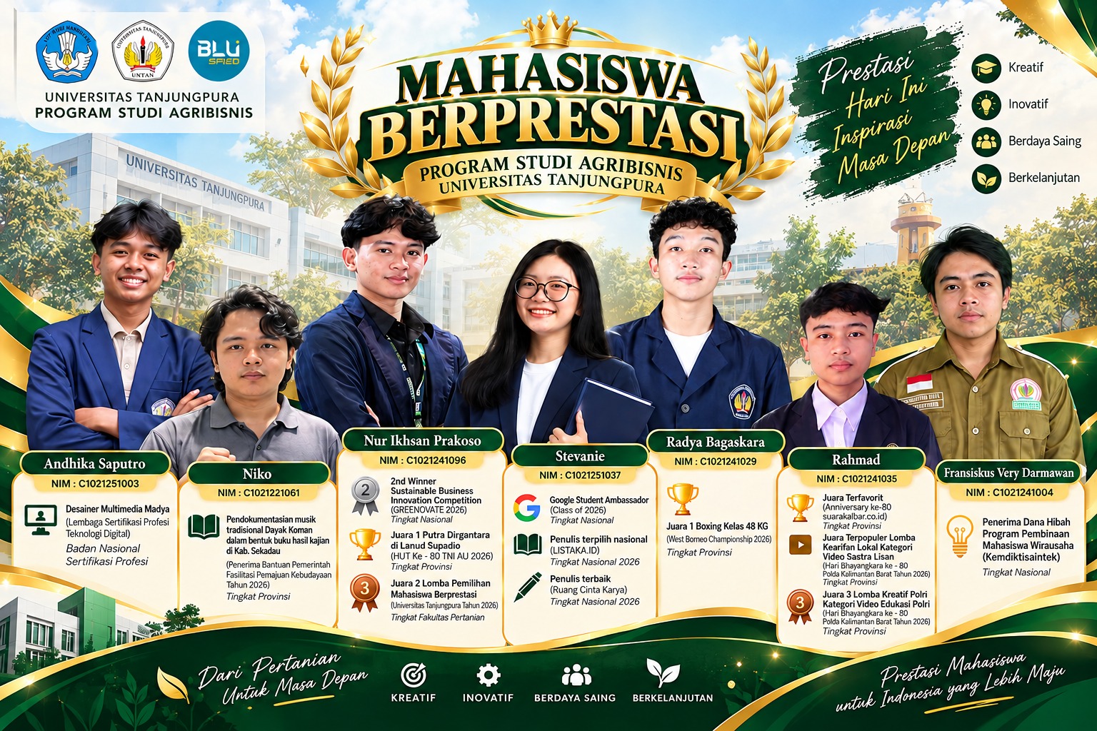 Mahasiswa Berprestasi Agribisnis UNTAN Ukir Deretan Prestasi di Tingkat Provinsi, hingga Nasional